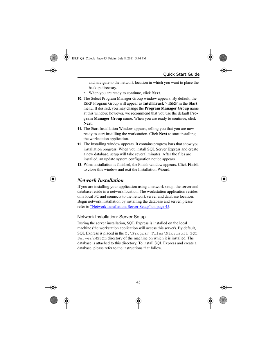 Network installation, Network installation: server setup, Network installation: server setup 45 | IntelliTrack Inventory Shipping Receiving Picking (ISRP) User Manual | Page 53 / 92