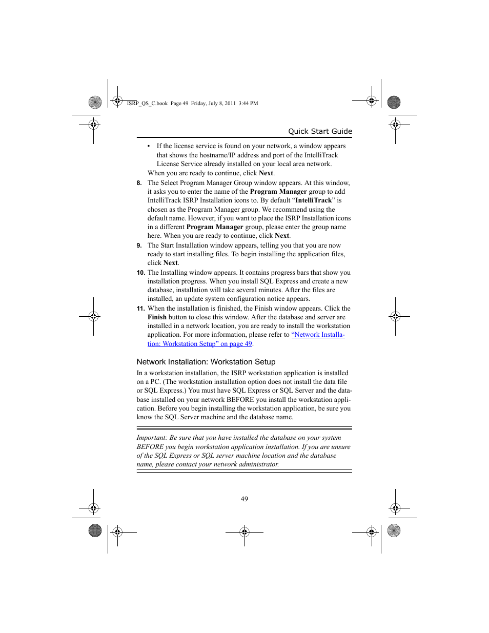 Network installation: workstation setup, Network installation: workstation setup 49 | IntelliTrack Inventory Shipping Receiving Picking (ISRP) User Manual | Page 57 / 92