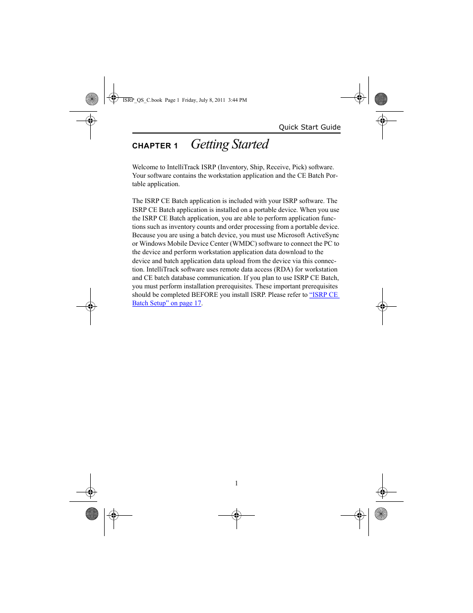 Chapter 1 getting started, Chapter 1, Getting s | Getting started | IntelliTrack Inventory Shipping Receiving Picking (ISRP) User Manual | Page 9 / 92