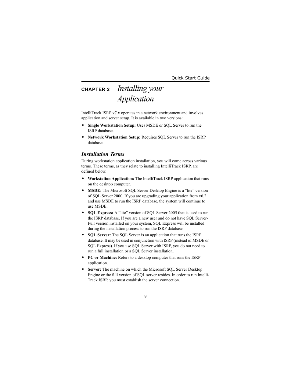 Chapter 2 installing your application, Installation terms, Chapter 2 | Installing your, Installing your application | IntelliTrack Inventory Shipping Receiving Picking (ISRP) User Manual | Page 15 / 58