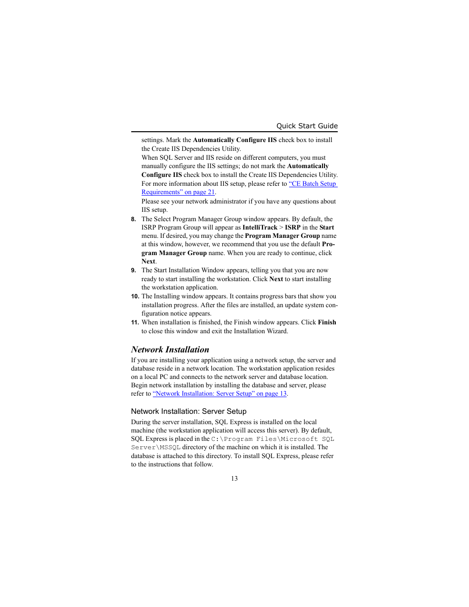Network installation, Network installation: server setup, Network installation: server setup 13 | IntelliTrack Inventory Shipping Receiving Picking (ISRP) User Manual | Page 19 / 58