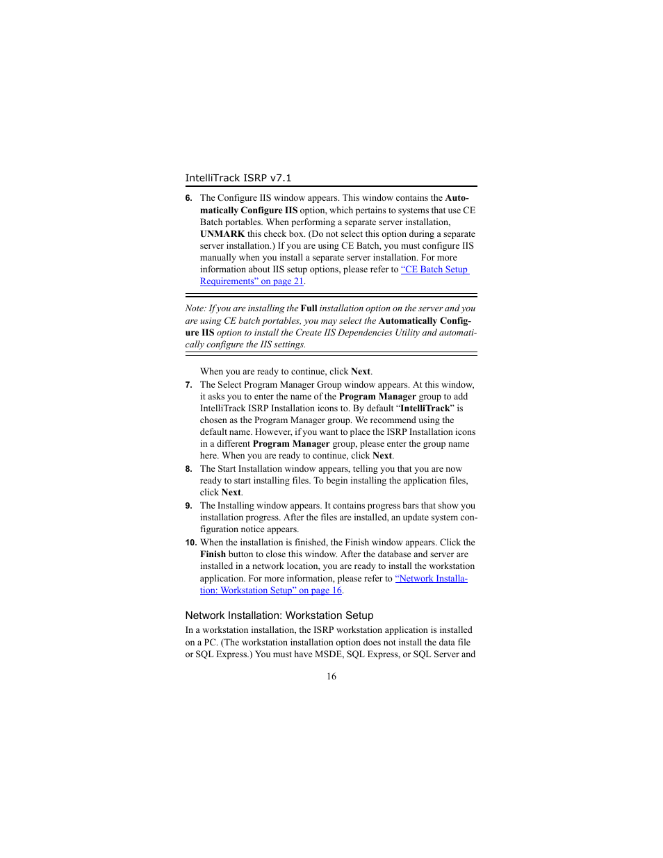 Network installation: workstation setup, Network installation: workstation setup 16 | IntelliTrack Inventory Shipping Receiving Picking (ISRP) User Manual | Page 22 / 58