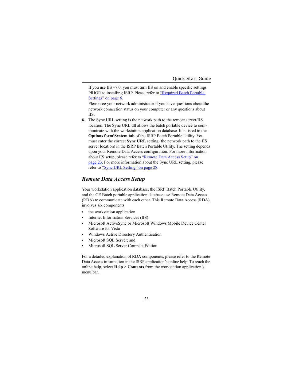 Remote data access setup, Remote data access setup 23, Section | Remote data access setup” on | IntelliTrack Inventory Shipping Receiving Picking (ISRP) User Manual | Page 29 / 58