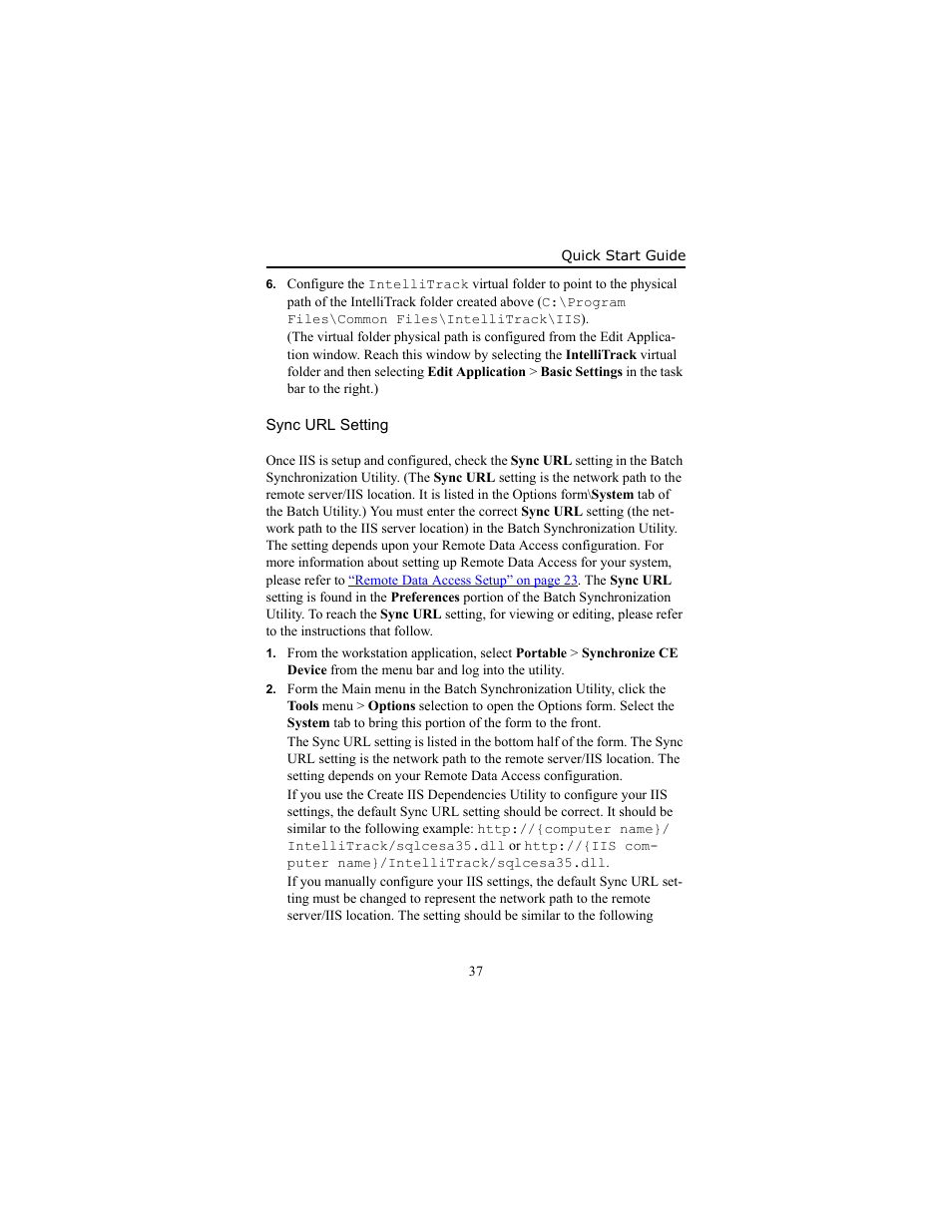 Sync url setting, Sync url setting 37 | IntelliTrack Inventory Shipping Receiving Picking (ISRP) User Manual | Page 43 / 58