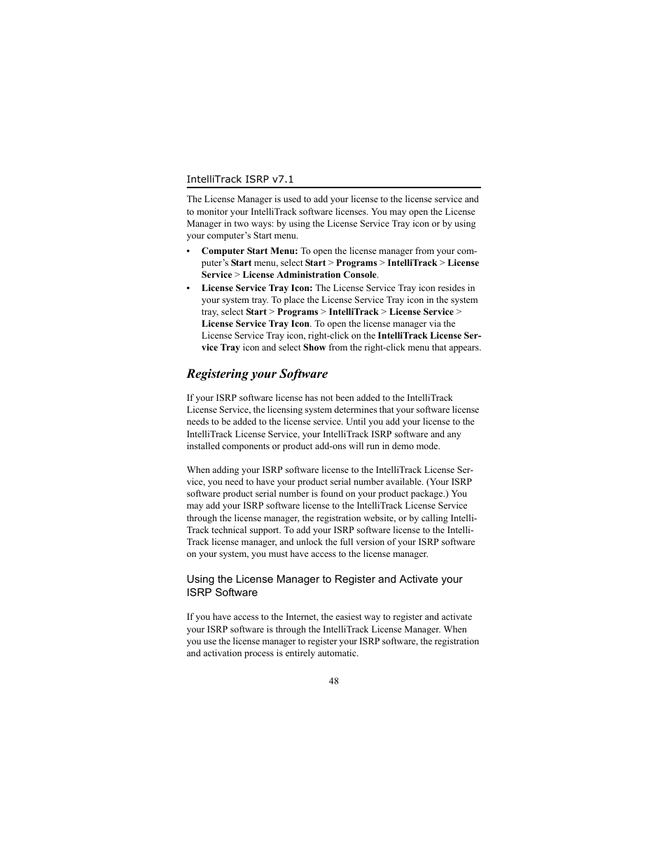 Registering your software, Registering your software 48 | IntelliTrack Inventory Shipping Receiving Picking (ISRP) User Manual | Page 54 / 58