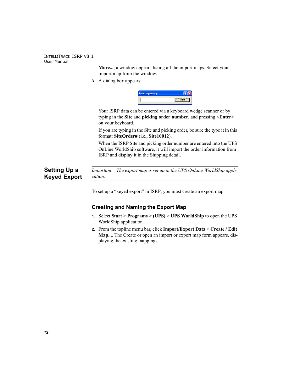 Setting up a keyed export, Creating and naming the export map | IntelliTrack Inventory Shipping Receiving Picking (ISRP) User Manual | Page 100 / 398