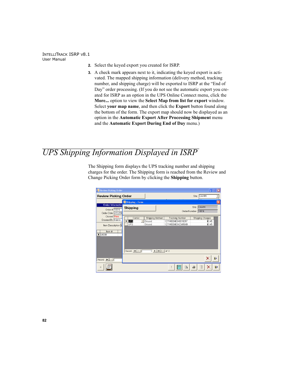 Ups shipping information displayed in isrp | IntelliTrack Inventory Shipping Receiving Picking (ISRP) User Manual | Page 110 / 398
