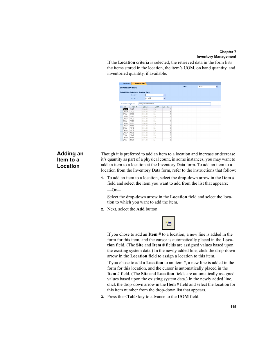 Adding an item to a location | IntelliTrack Inventory Shipping Receiving Picking (ISRP) User Manual | Page 143 / 398