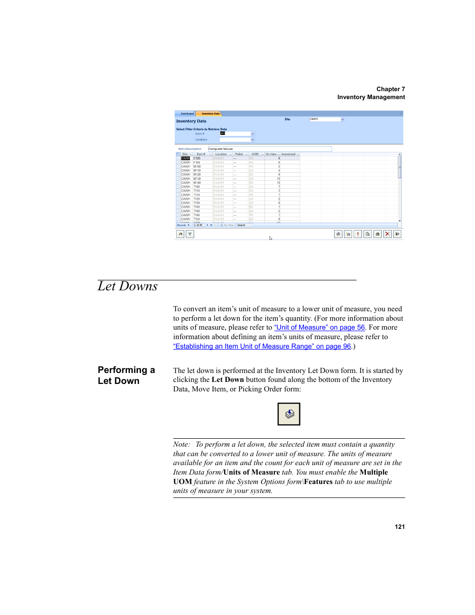 Let downs, Performing a let down | IntelliTrack Inventory Shipping Receiving Picking (ISRP) User Manual | Page 149 / 398