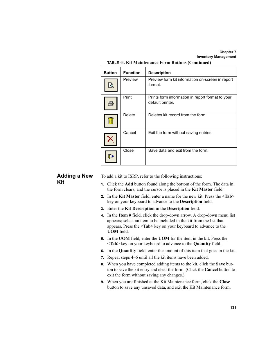 Adding a new kit | IntelliTrack Inventory Shipping Receiving Picking (ISRP) User Manual | Page 159 / 398