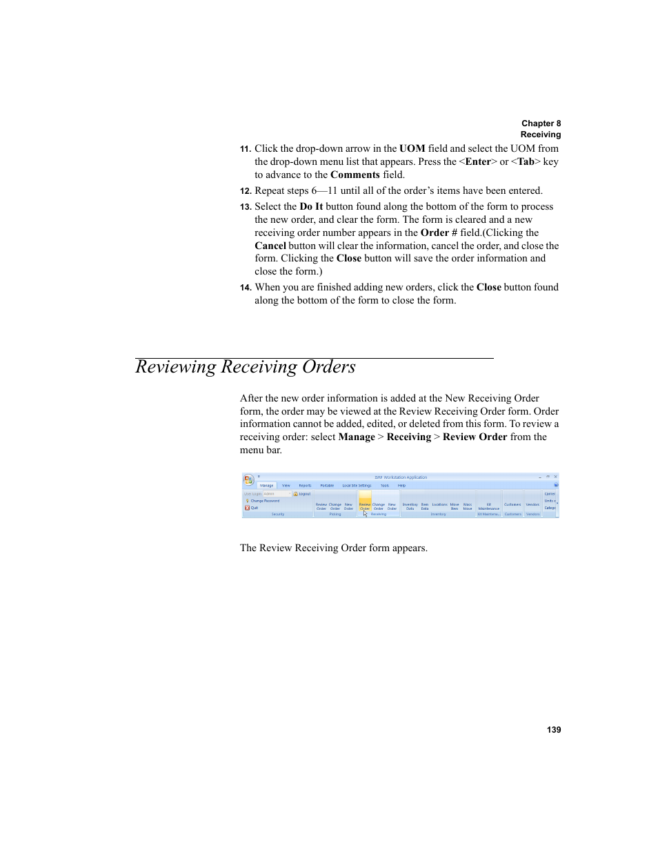 Reviewing receiving orders, R to, Reviewing | Receiving orders | IntelliTrack Inventory Shipping Receiving Picking (ISRP) User Manual | Page 167 / 398