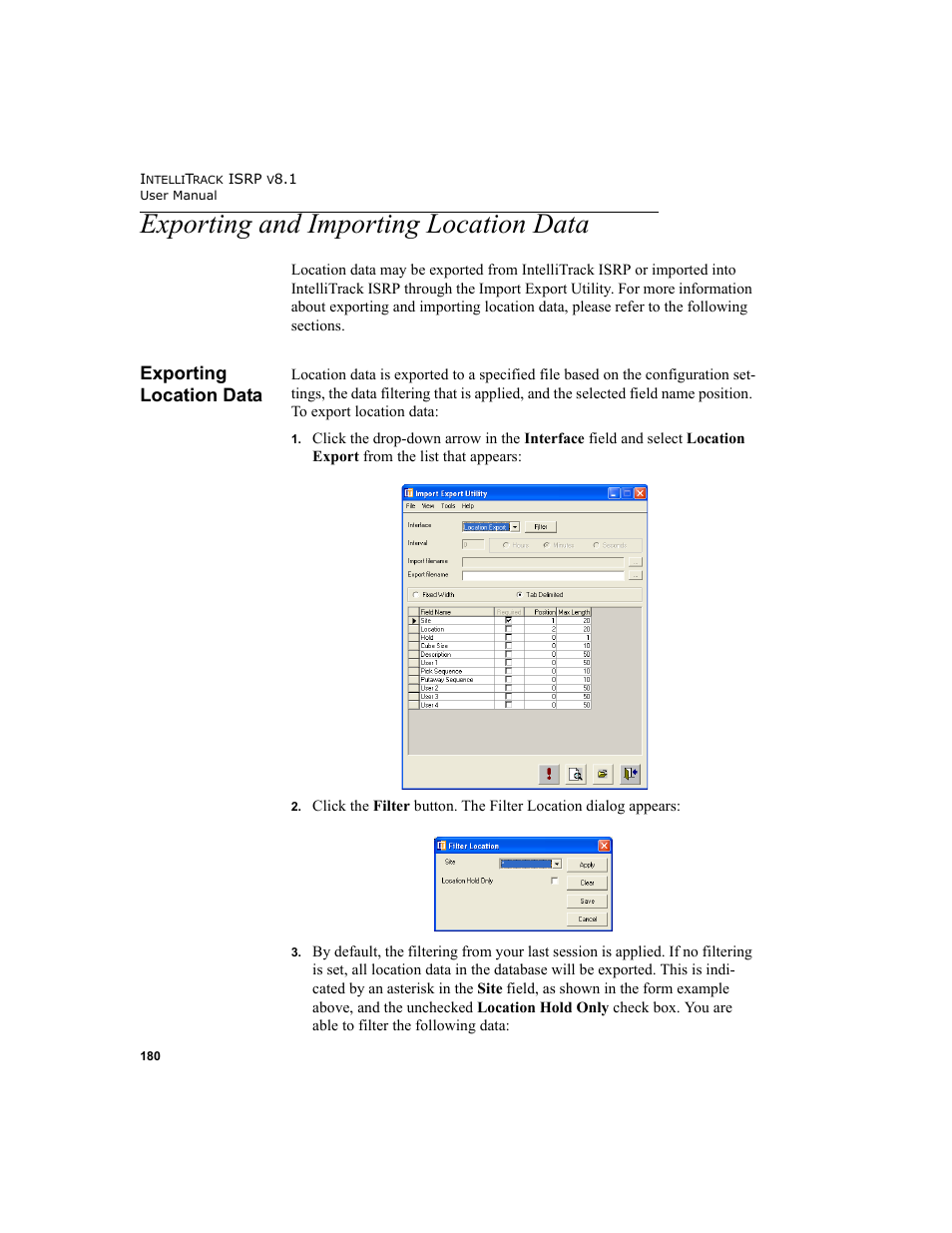 Exporting and importing location data, Exporting location data | IntelliTrack Inventory Shipping Receiving Picking (ISRP) User Manual | Page 208 / 398