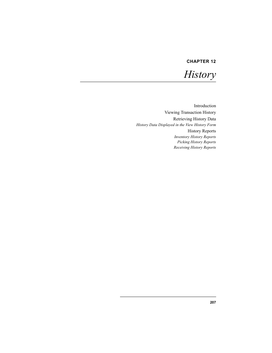 Chapter 12, History, Chapter 12: history | IntelliTrack Inventory Shipping Receiving Picking (ISRP) User Manual | Page 235 / 398