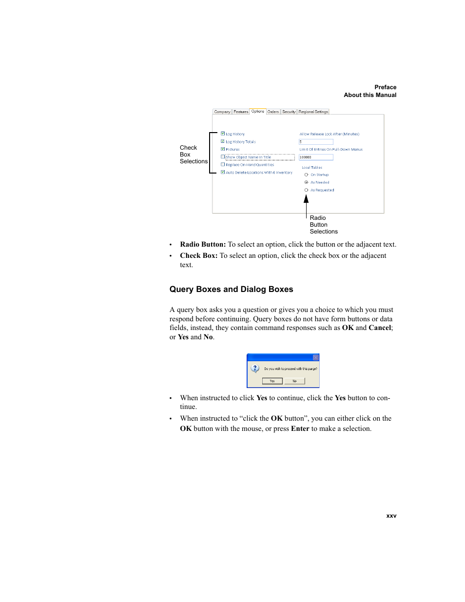 Query boxes and dialog boxes | IntelliTrack Inventory Shipping Receiving Picking (ISRP) User Manual | Page 25 / 398