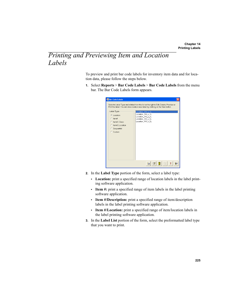 Printing and previewing item and location labels | IntelliTrack Inventory Shipping Receiving Picking (ISRP) User Manual | Page 253 / 398