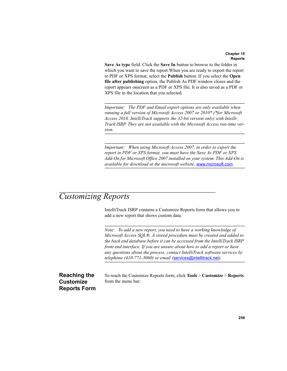 Customizing reports, Reaching the customize reports form | IntelliTrack Inventory Shipping Receiving Picking (ISRP) User Manual | Page 287 / 398