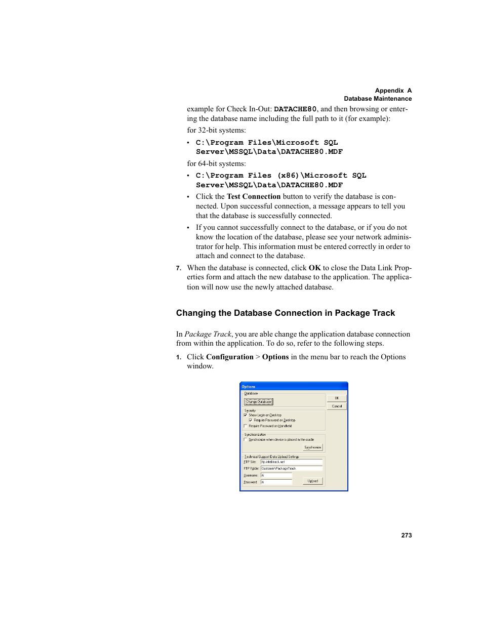 Changing the database connection in package track | IntelliTrack Inventory Shipping Receiving Picking (ISRP) User Manual | Page 301 / 398