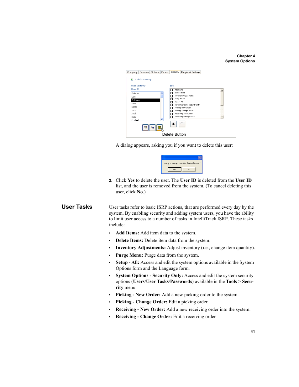 User tasks | IntelliTrack Inventory Shipping Receiving Picking (ISRP) User Manual | Page 69 / 398