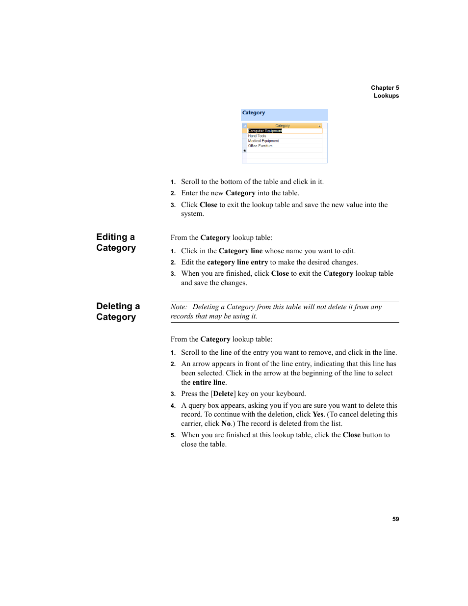 Editing a category, Deleting a category, Editing a category deleting a category | IntelliTrack Inventory Shipping Receiving Picking (ISRP) User Manual | Page 87 / 398