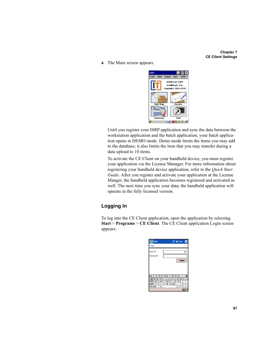 Logging in | IntelliTrack Inventory Shipping Receiving Picking (ISRP) User Manual | Page 109 / 172
