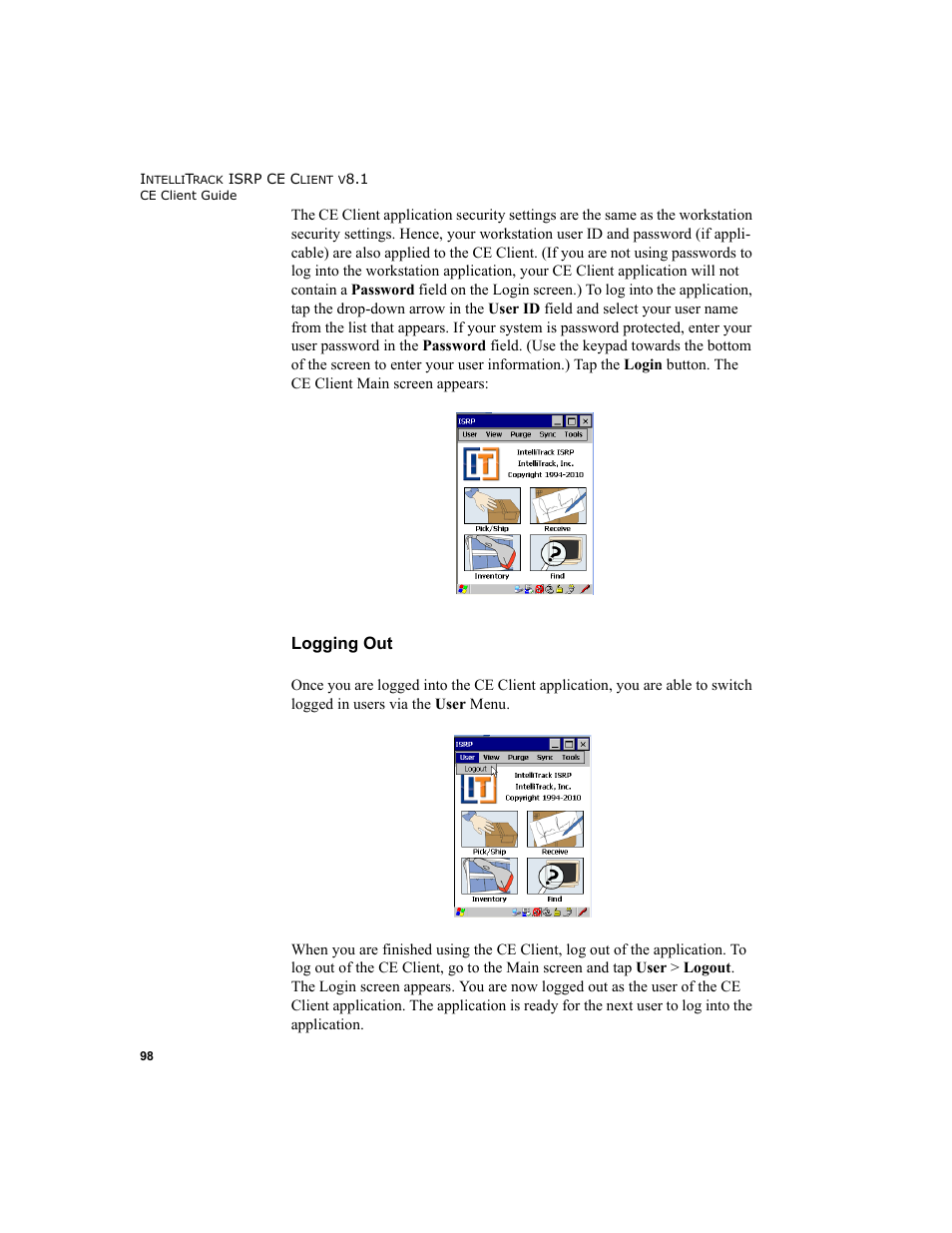 Logging out | IntelliTrack Inventory Shipping Receiving Picking (ISRP) User Manual | Page 110 / 172