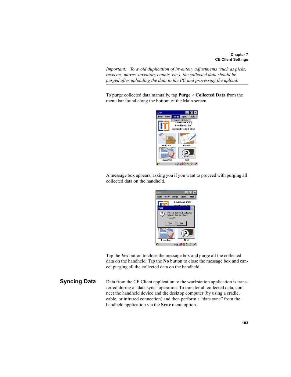 Syncing data | IntelliTrack Inventory Shipping Receiving Picking (ISRP) User Manual | Page 115 / 172