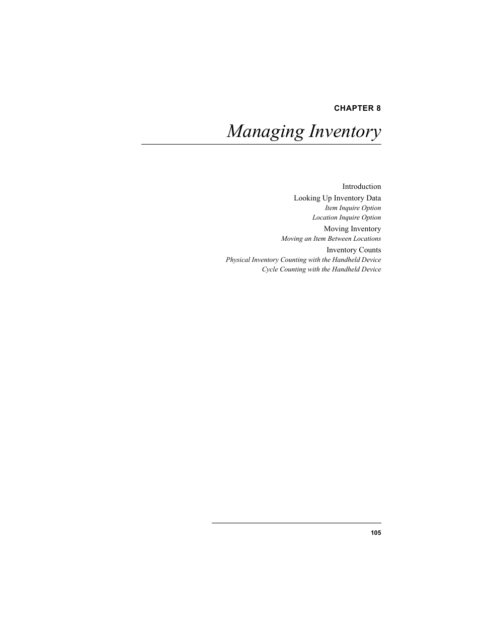 Chapter 8, Managing inventory, Chapter 8: managing inventory | IntelliTrack Inventory Shipping Receiving Picking (ISRP) User Manual | Page 117 / 172