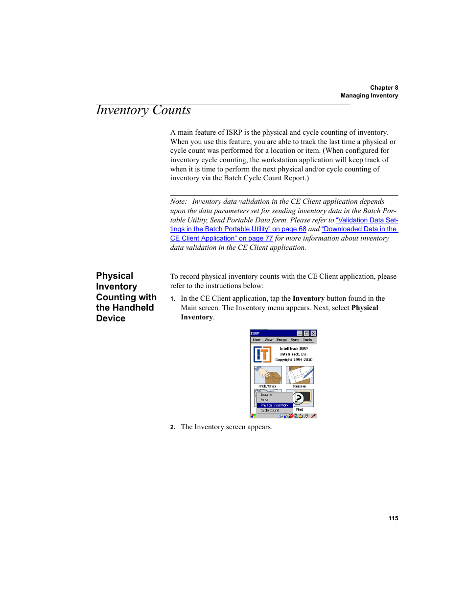 Inventory counts | IntelliTrack Inventory Shipping Receiving Picking (ISRP) User Manual | Page 127 / 172