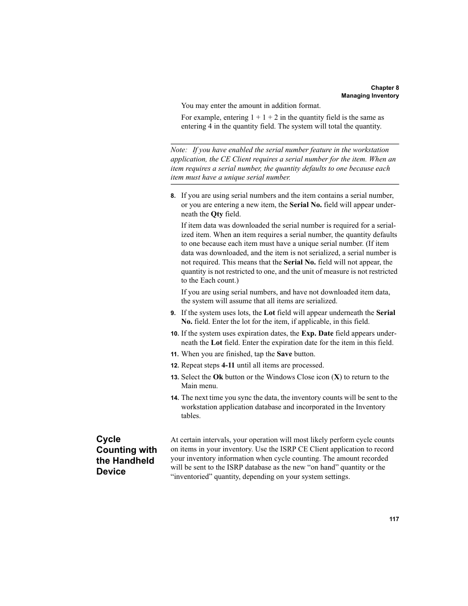 Cycle counting with the handheld device | IntelliTrack Inventory Shipping Receiving Picking (ISRP) User Manual | Page 129 / 172