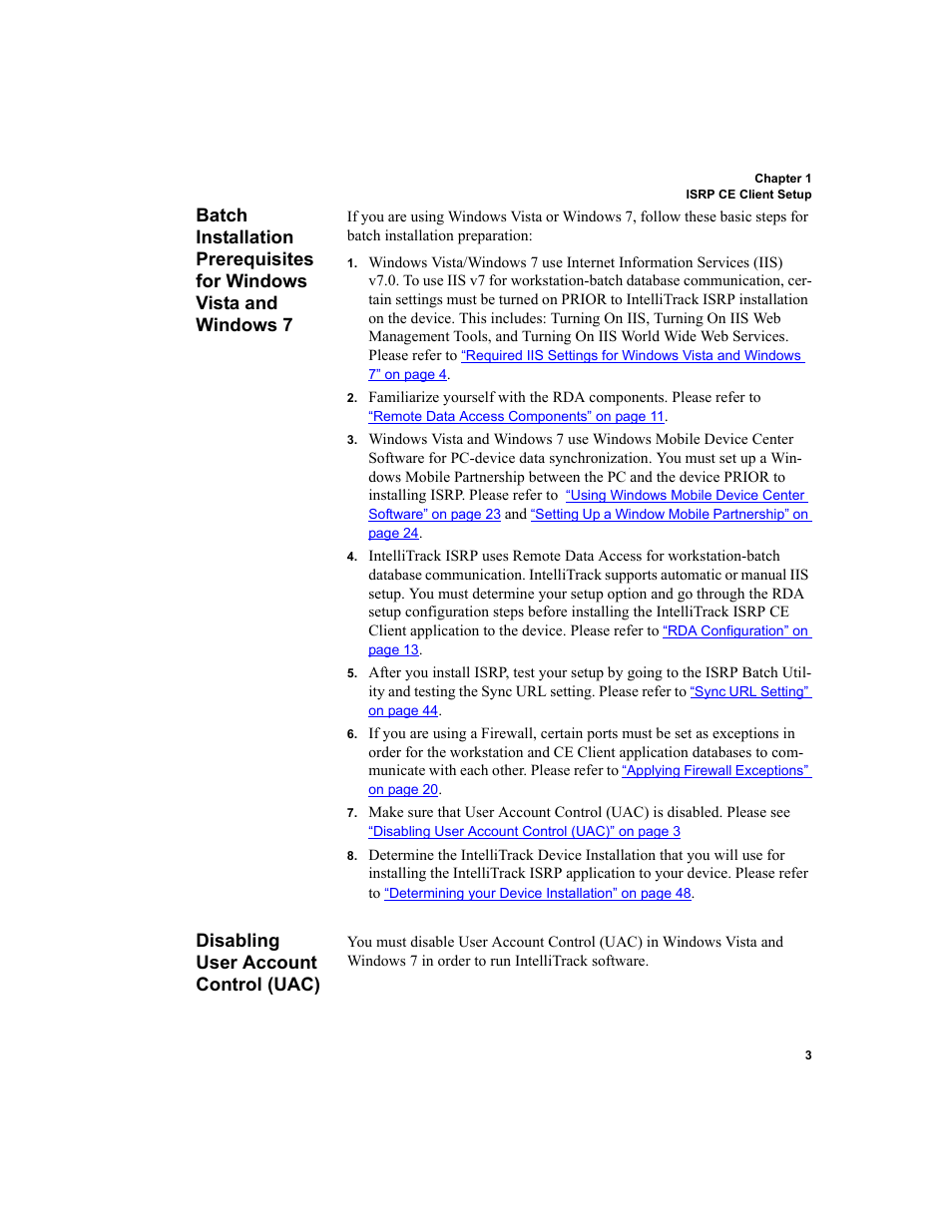 Disabling user account control (uac), Batch installation prerequisites for win | IntelliTrack Inventory Shipping Receiving Picking (ISRP) User Manual | Page 15 / 172