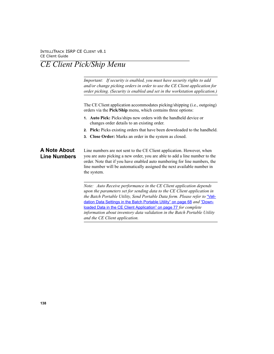 Ce client pick/ship menu, A note about line numbers | IntelliTrack Inventory Shipping Receiving Picking (ISRP) User Manual | Page 150 / 172