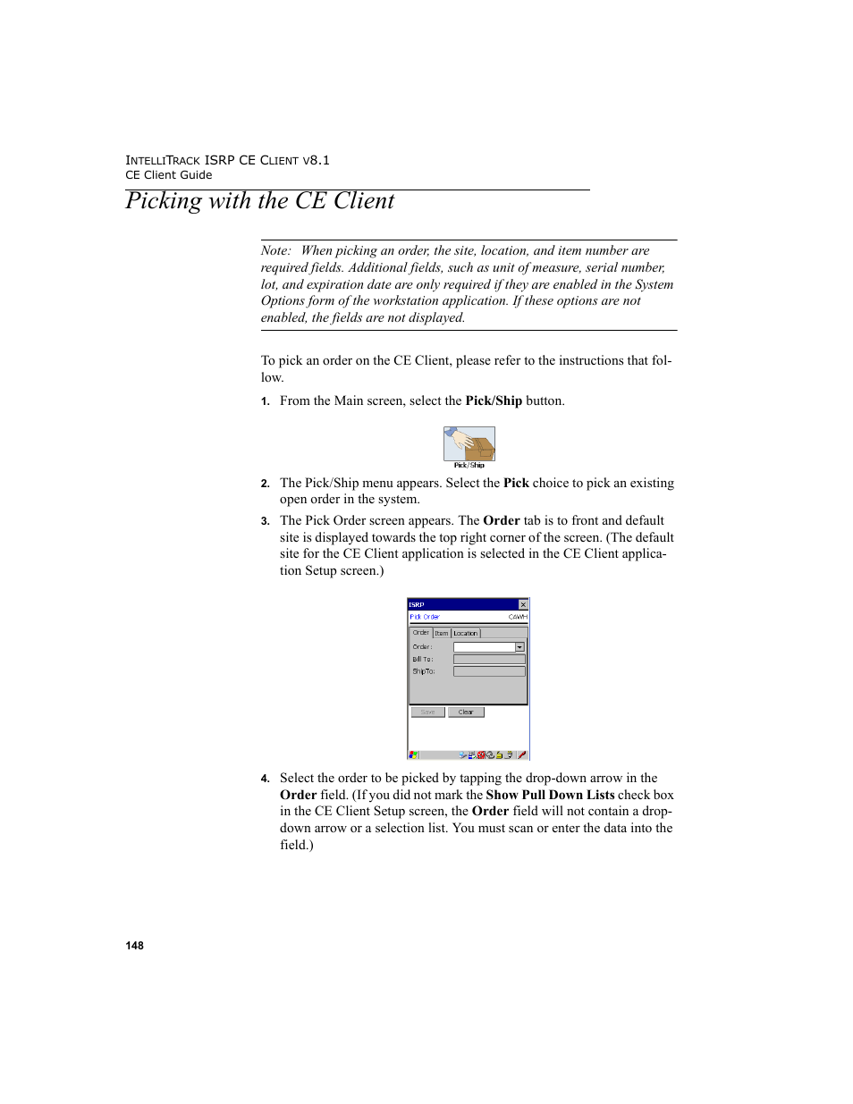 Picking with the ce client | IntelliTrack Inventory Shipping Receiving Picking (ISRP) User Manual | Page 160 / 172