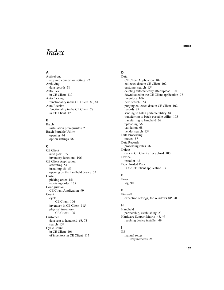 Index | IntelliTrack Inventory Shipping Receiving Picking (ISRP) User Manual | Page 169 / 172