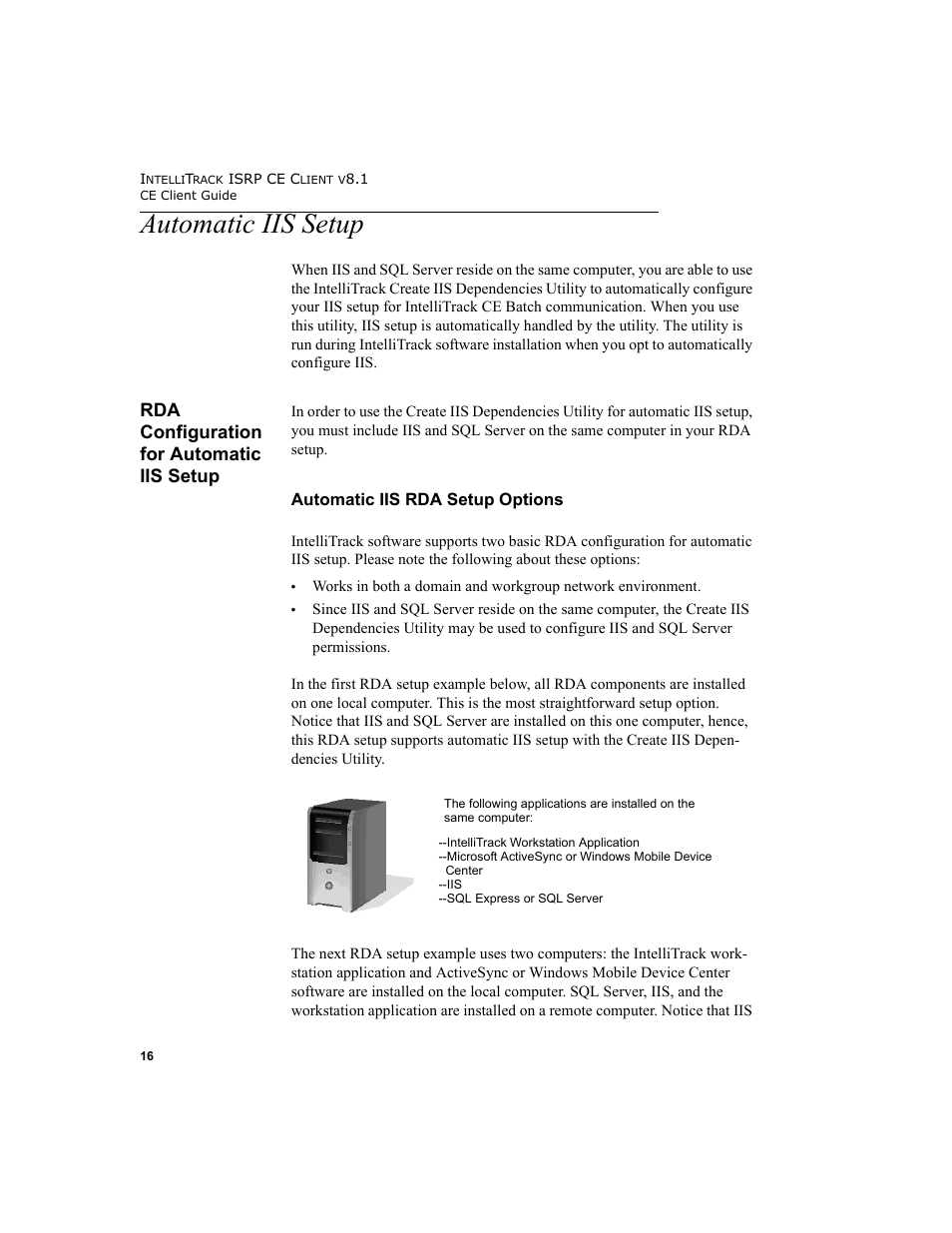 Automatic iis setup, Rda configuration for automatic iis setup, Automatic iis rda setup options | IntelliTrack Inventory Shipping Receiving Picking (ISRP) User Manual | Page 28 / 172