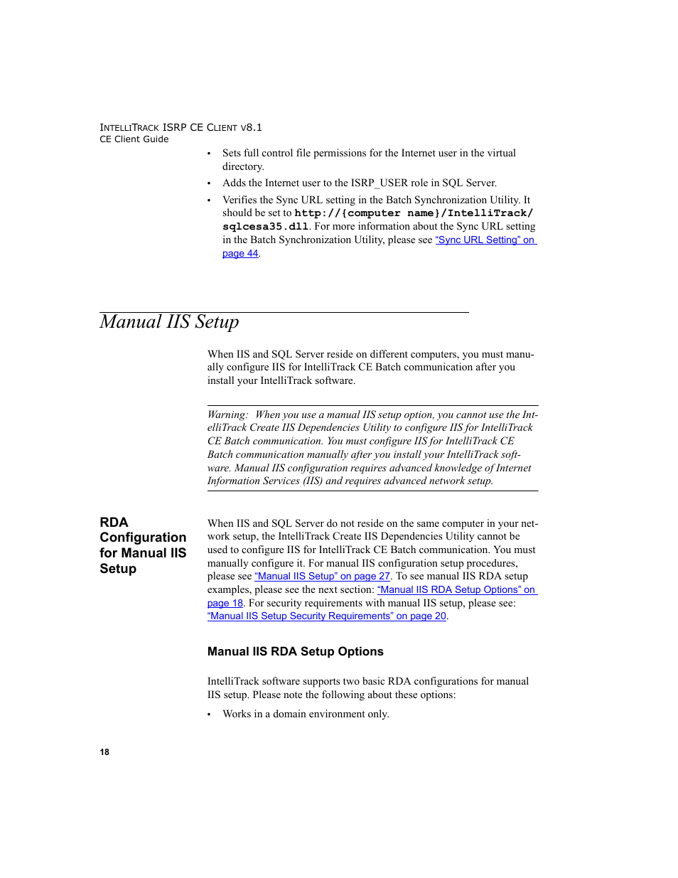 Manual iis setup, Rda configuration for manual iis setup, Manual iis rda setup options | IntelliTrack Inventory Shipping Receiving Picking (ISRP) User Manual | Page 30 / 172
