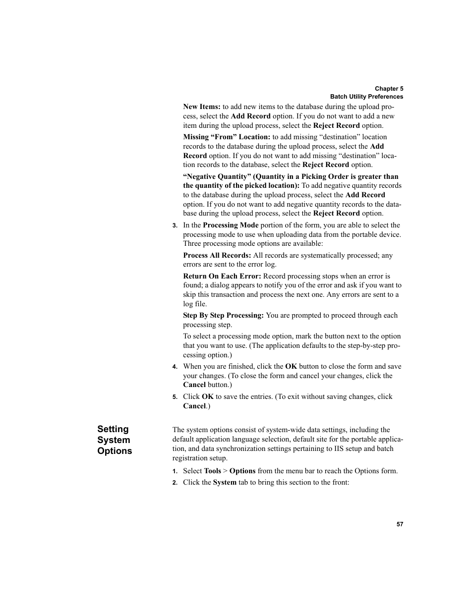 Setting system options | IntelliTrack Inventory Shipping Receiving Picking (ISRP) User Manual | Page 69 / 172