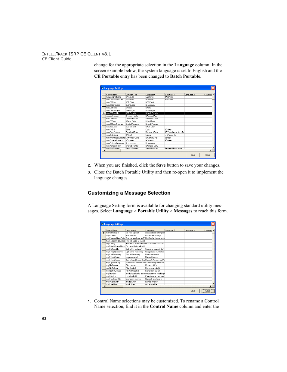 Customizing a message selection | IntelliTrack Inventory Shipping Receiving Picking (ISRP) User Manual | Page 74 / 172
