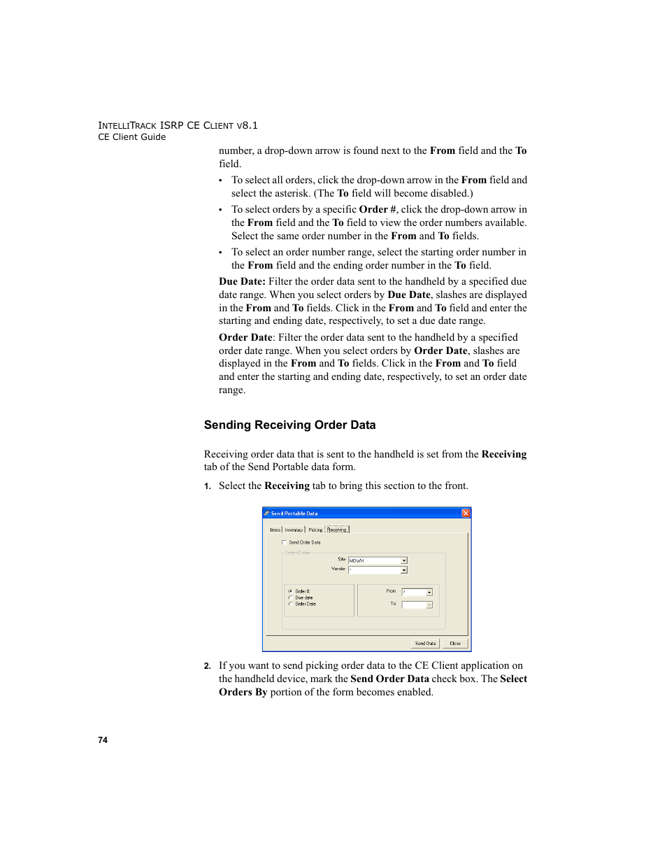 Sending receiving order data | IntelliTrack Inventory Shipping Receiving Picking (ISRP) User Manual | Page 86 / 172