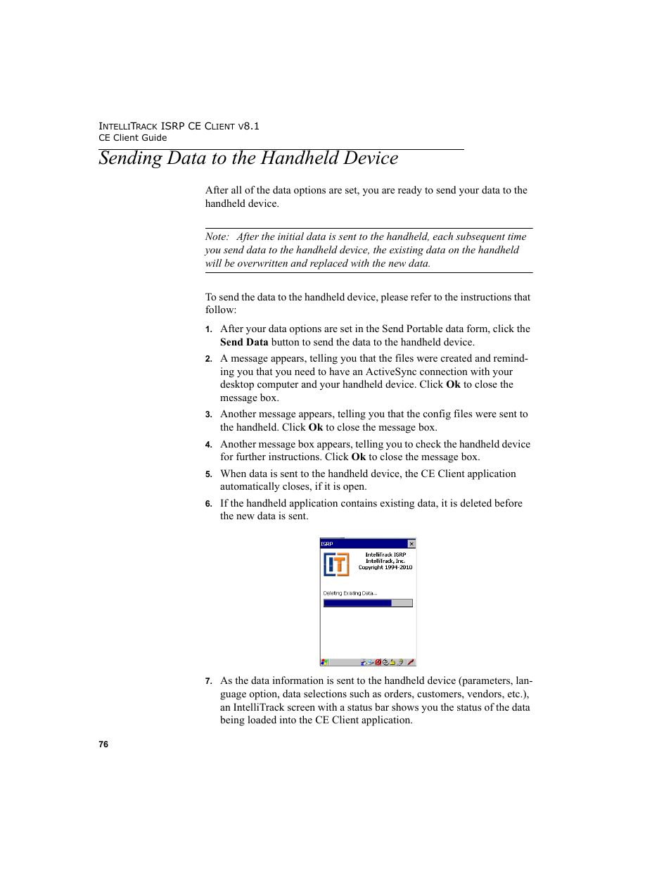 Sending data to the handheld device | IntelliTrack Inventory Shipping Receiving Picking (ISRP) User Manual | Page 88 / 172