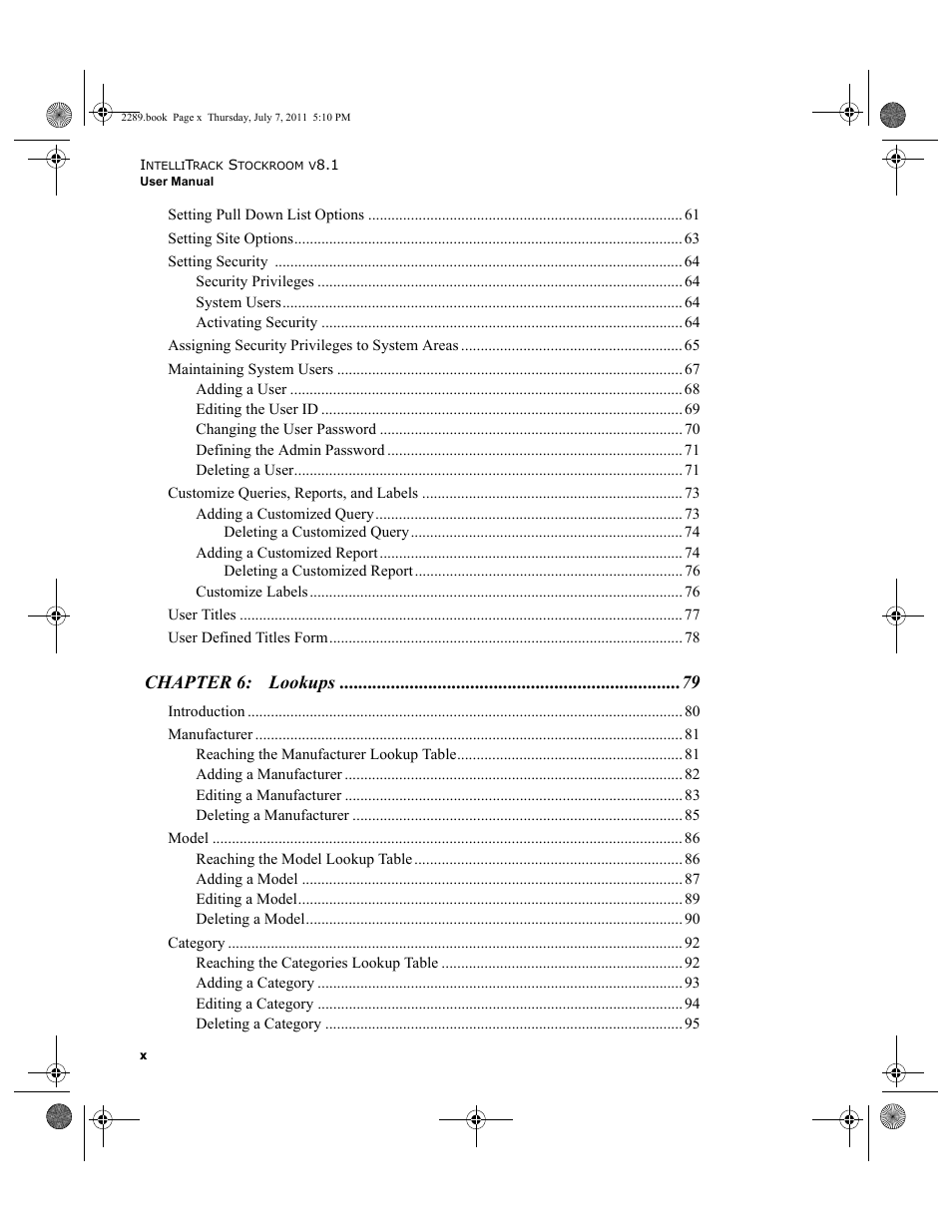 Chapter 6: lookups | IntelliTrack Stockroom Inventory User Manual | Page 10 / 424