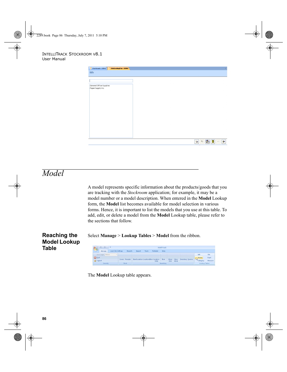 Model, Reaching the model lookup table, Please see | IntelliTrack Stockroom Inventory User Manual | Page 114 / 424