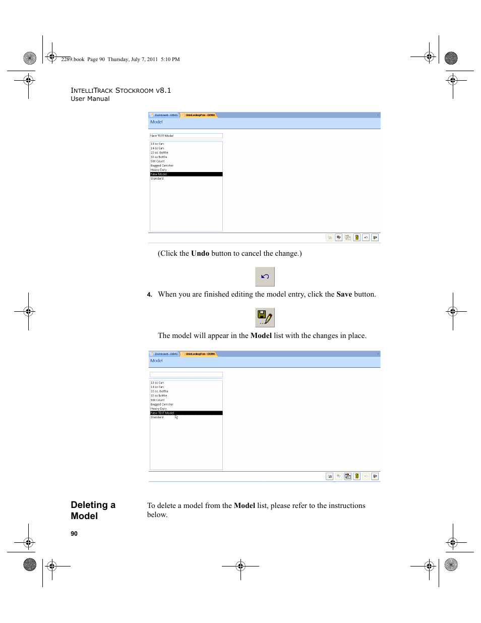 Deleting a model | IntelliTrack Stockroom Inventory User Manual | Page 118 / 424