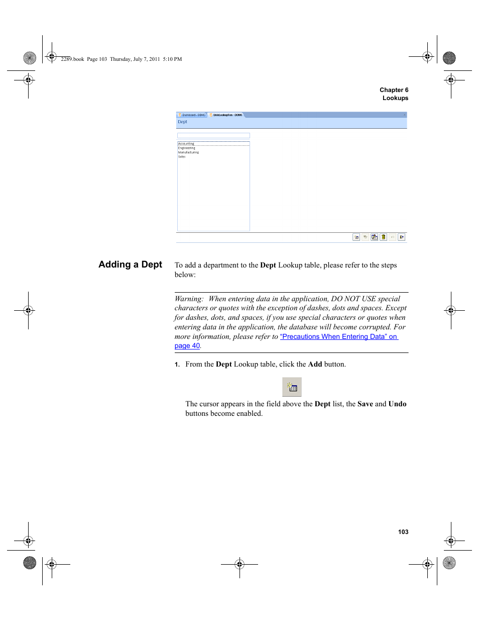 Adding a dept | IntelliTrack Stockroom Inventory User Manual | Page 131 / 424