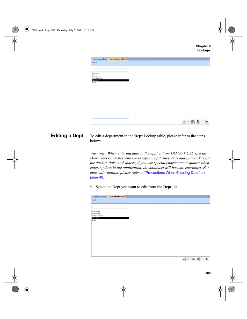 Editing a dept | IntelliTrack Stockroom Inventory User Manual | Page 133 / 424