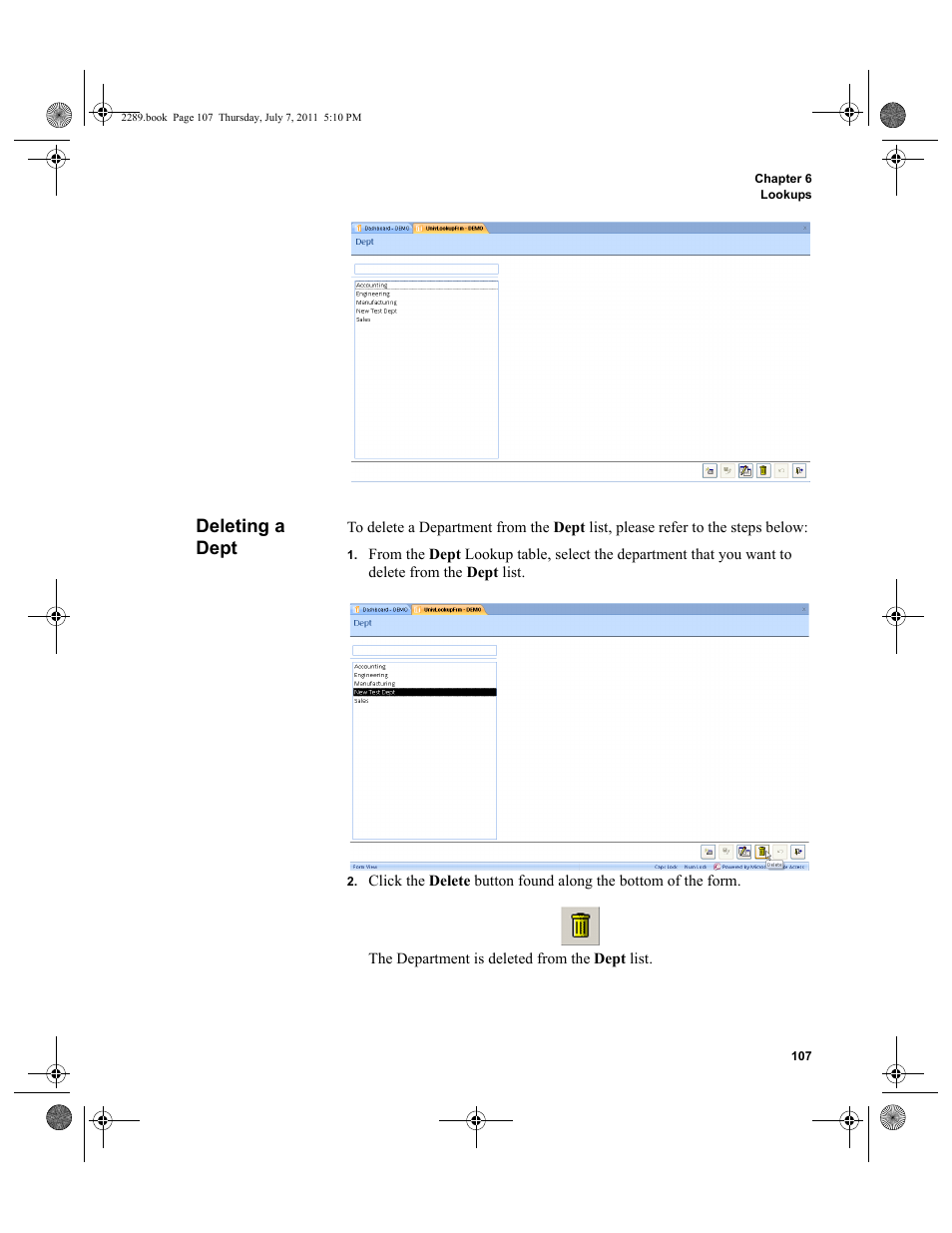Deleting a dept | IntelliTrack Stockroom Inventory User Manual | Page 135 / 424