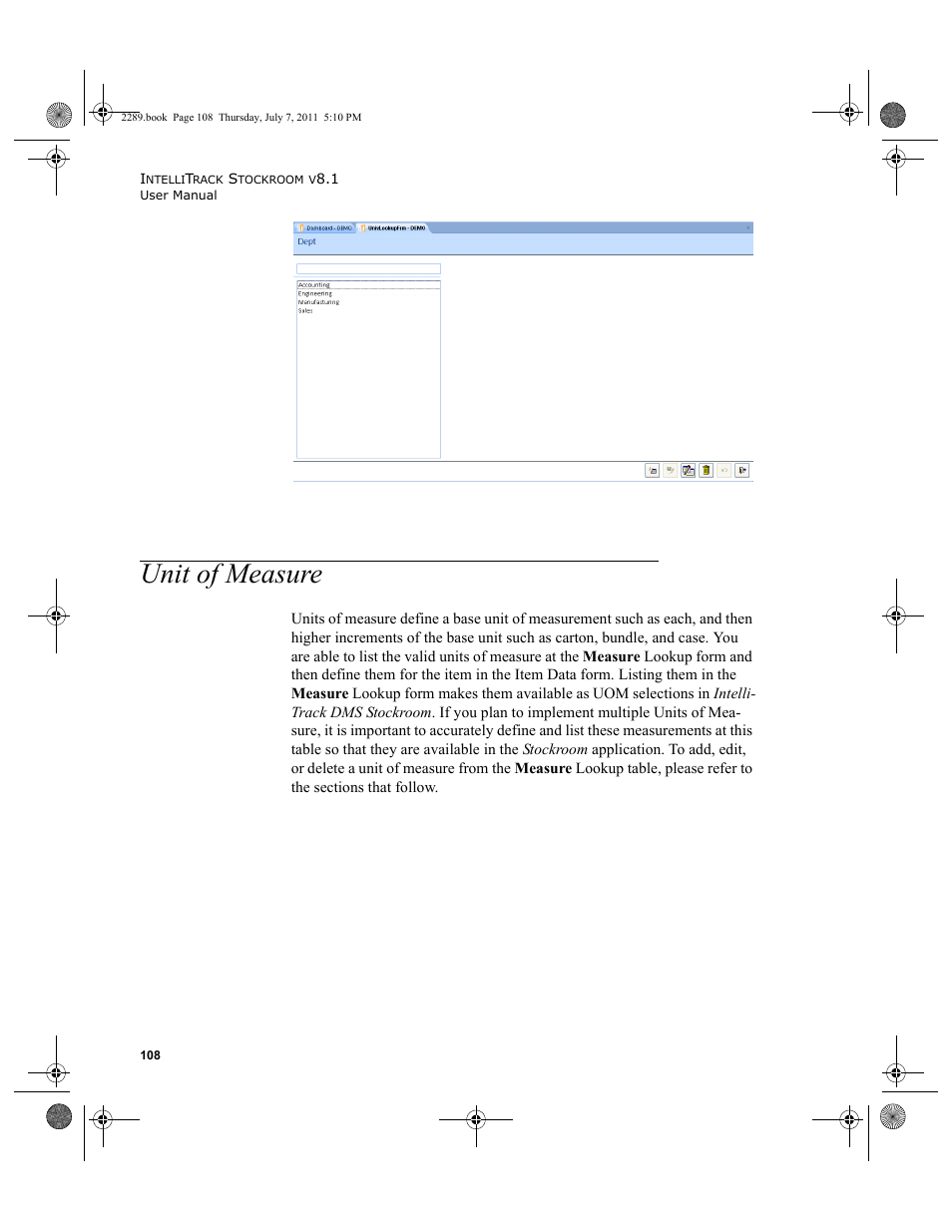 Unit of measure | IntelliTrack Stockroom Inventory User Manual | Page 136 / 424