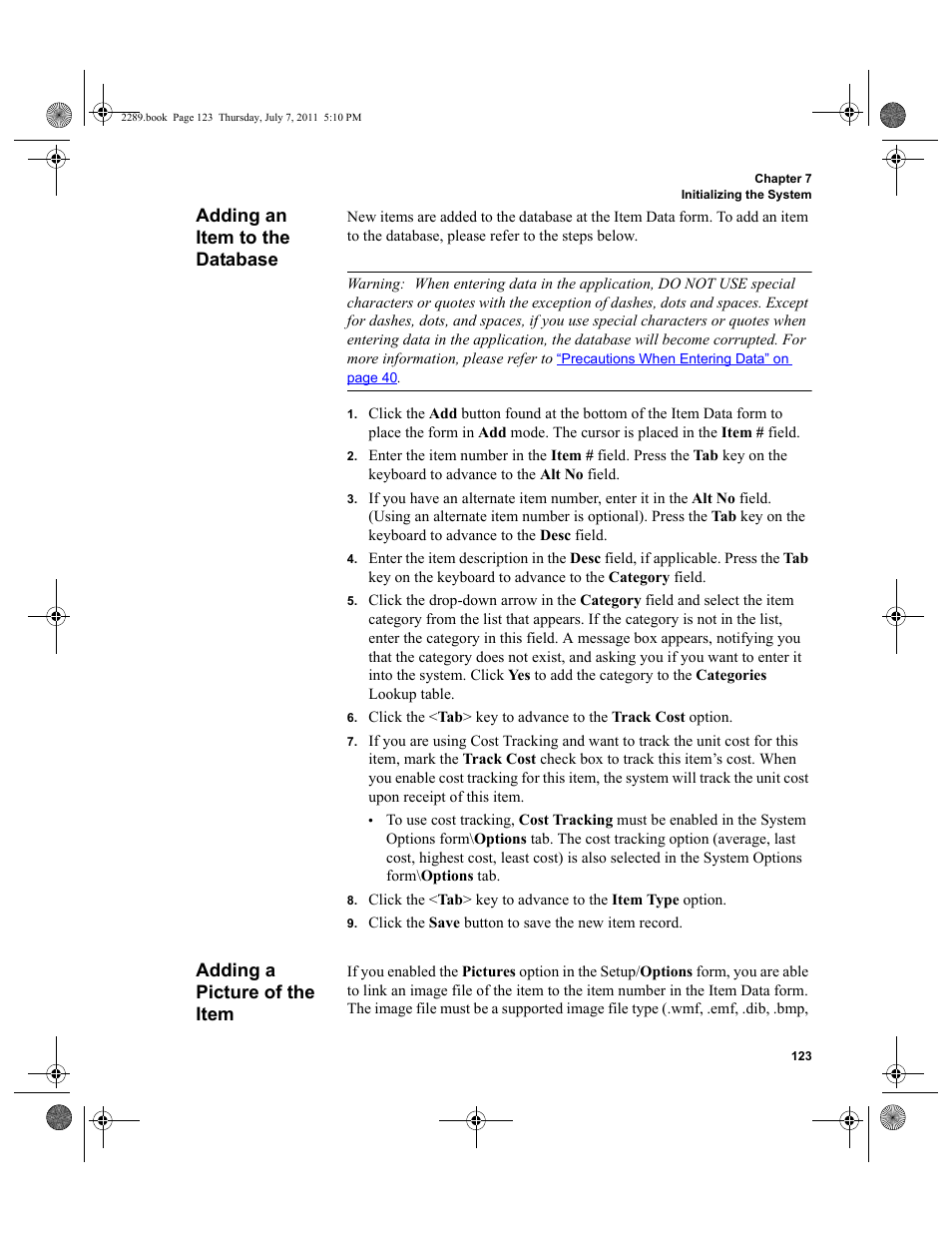 Adding an item to the database, Adding a picture of the item | IntelliTrack Stockroom Inventory User Manual | Page 151 / 424