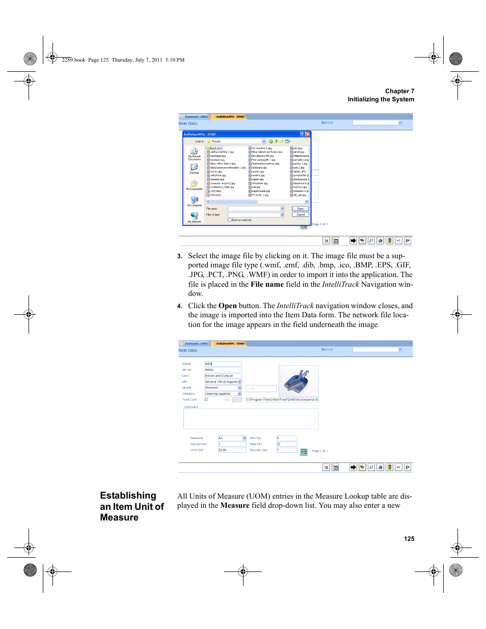 Establishing an item unit of measure | IntelliTrack Stockroom Inventory User Manual | Page 153 / 424