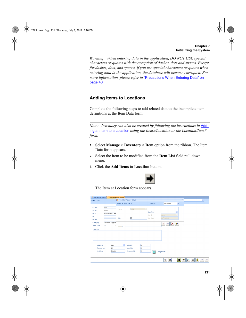 Adding items to locations | IntelliTrack Stockroom Inventory User Manual | Page 159 / 424
