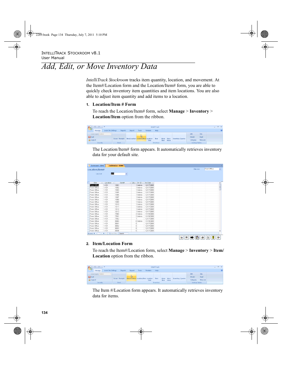 Add, edit, or move inventory data | IntelliTrack Stockroom Inventory User Manual | Page 162 / 424